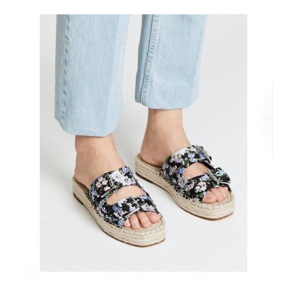 REBECCA MINKOFF Jodi NWOB Floral Studs Platform Espadrille Sandals Slide - Picture 1 of 11